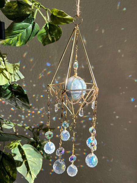 101. Pre order Hanging aura Celestite sphere