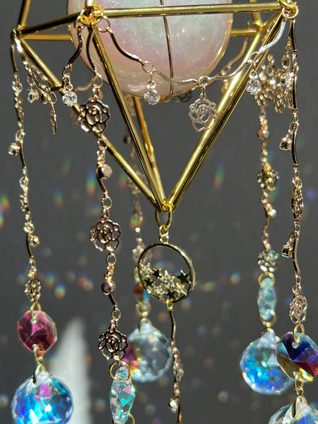 46. Hanging Aura Rose Quartz sphere