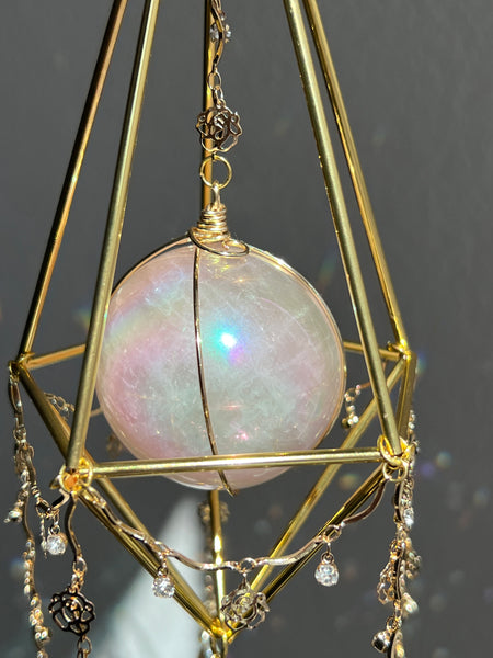 46. Hanging Aura Rose Quartz sphere
